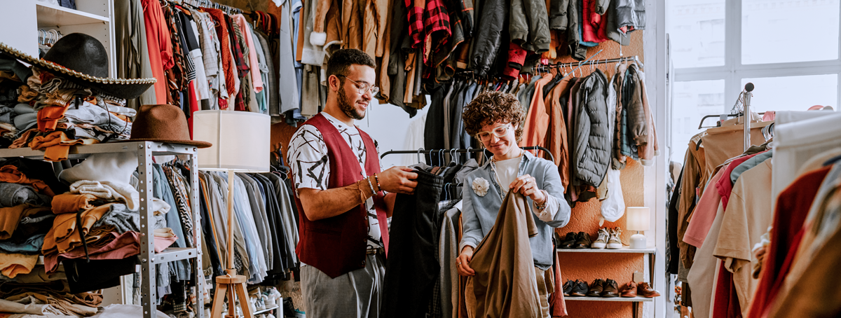 secondhand retail workers determining value and pricing clothing